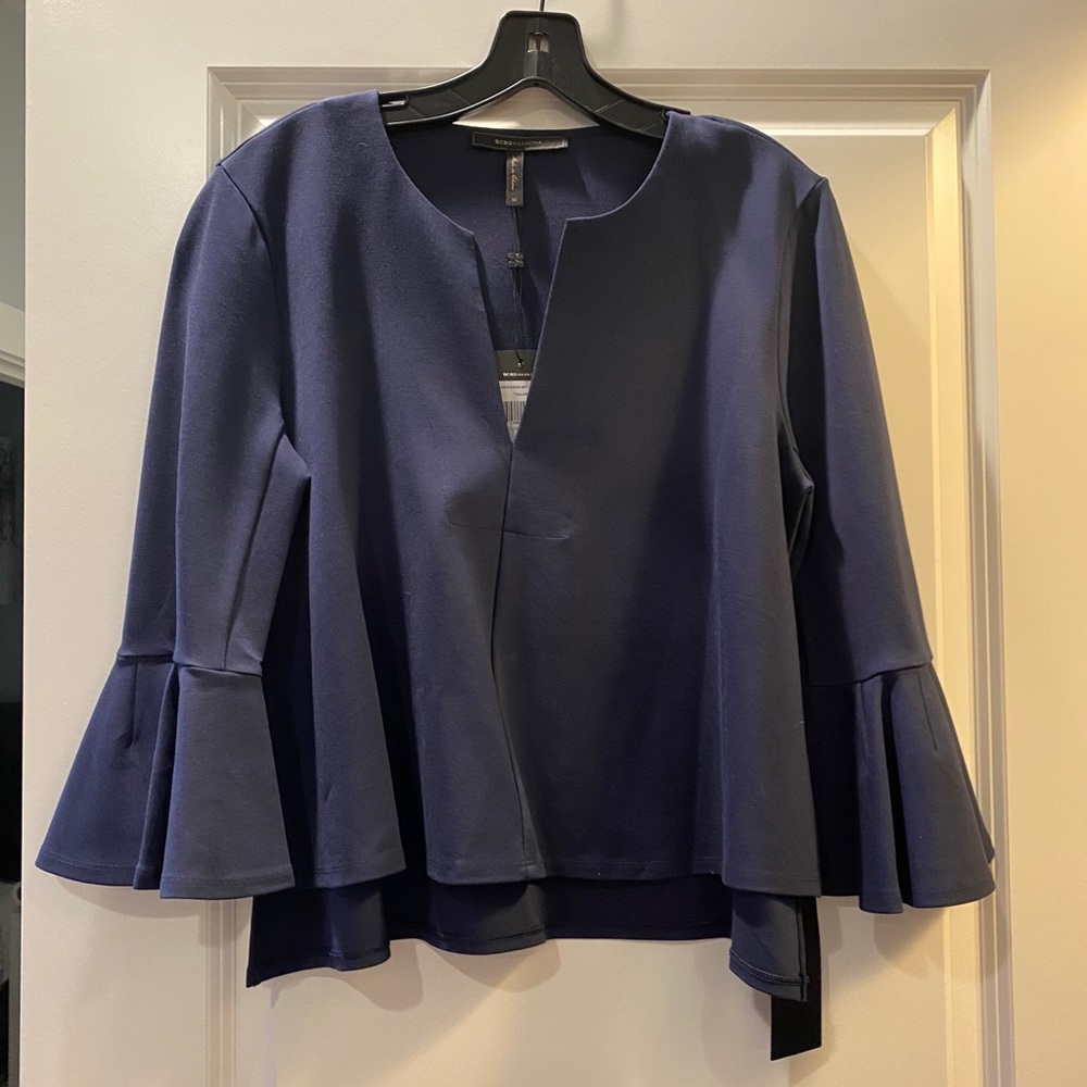 BCBGMaxAzria Navy Blue Flate Sleeve Top